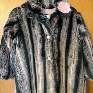 Corkys Faux Fur Striped Pre-Owned Jacket - Gray and Pink Girls 6X